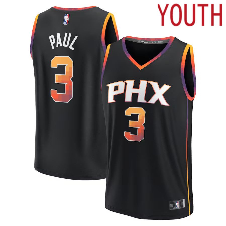 Youth Phoenix Suns #3 Chris Paul Fanatics Branded Black 2021-22 Fast Break Player NBA Jersey->phoenix suns->NBA Jersey